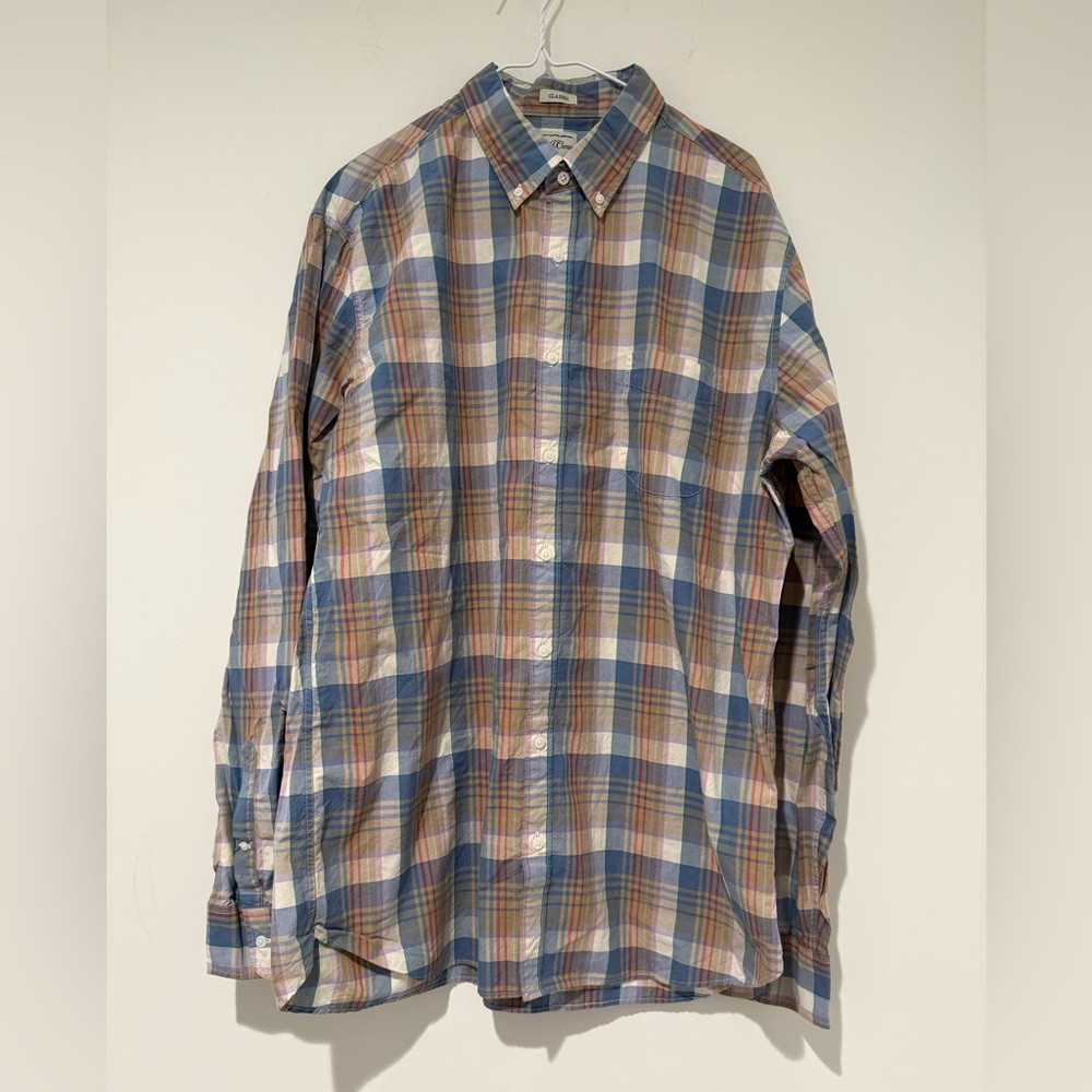 J. Crew Men's Blue and Brown Plaid Shirt